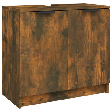 Dulap de baie, stejar fumuriu, 64,5x33,5x59 cm, lemn prelucrat - Img 2