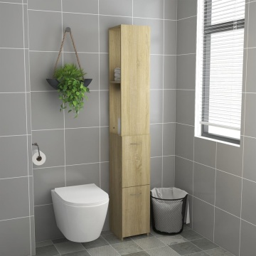 Dulap de baie, stejar sonoma, 25x26,5x170 cm, lemn prelucrat - Img 3
