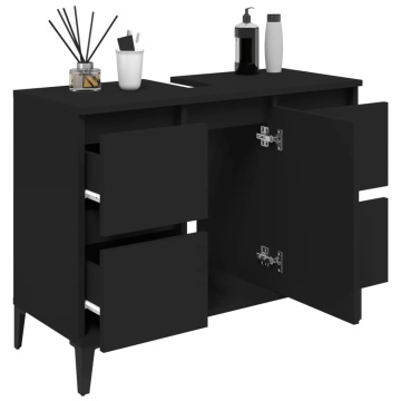Dulap de chiuvetă, negru, 80x33x60 cm, lemn prelucrat - Img 4