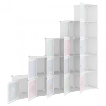 Dulap de depozitare cub pentru copii, 15 cuburi, alb, PP - Img 5