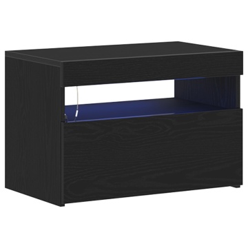 Dulap de nopte cu lumini LED Stejar negru 60x35x40 cm Lemn proiectat - Img 2