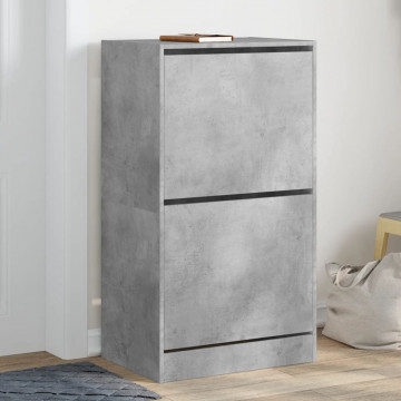 Dulap de pantofi 2 sertare rabatabile, gri beton, 60x42x108 cm - Img 1