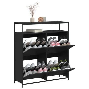 Dulap de pantofi cu 4 sertare rabatabile, negru, 100x34x112 cm - Img 4