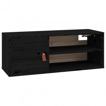 Dulap de perete, negru, 80x30x30 cm, lemn masiv de pin - Img 2