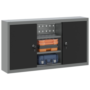 Dulap de unelte montat pe perete cu panou cu cârlige Negru 100x20x55 cm Oțel - Img 3