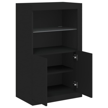 Dulap lateral cu lumini LED, negru, lemn prelucrat - Img 5
