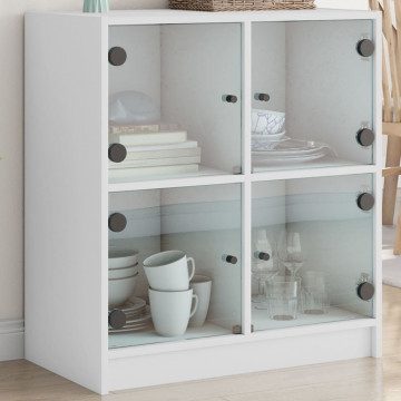 Dulap lateral cu uși din sticlă, alb, 68x37x75,5 cm - Img 1