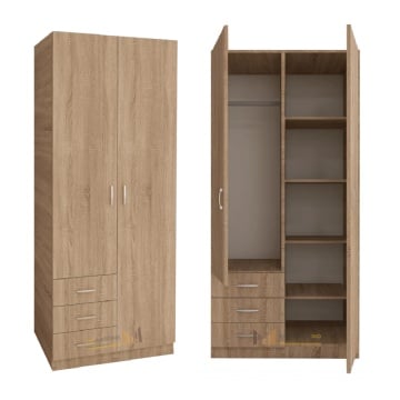 Dulap Mixt Star cu 2 Usi si 3 Sertare Stanga, 200x80x50 cm,Culoare Sonoma, Material din PAL de 18mm - Img 1
