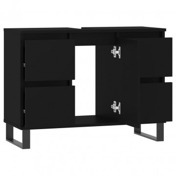 Dulap pentru baie, negru, 80x33x60 cm, lemn compozit - Img 4