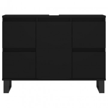 Dulap pentru baie, negru, 80x33x60 cm, lemn compozit - Img 8