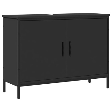 Dulap pentru chiuvetă baie, negru, 80x30x60 cm, lemn prelucrat - Img 2