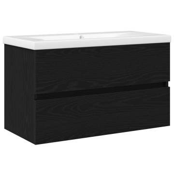 Dulap pentru Chiuvetă cu Bătaie Inclusă Stejar Negru Lemn Ingineresc, Dulap pentru Chiuvetă Stejar Negru 80x38.5x45 cm Lemn Ingineresc - Img 2