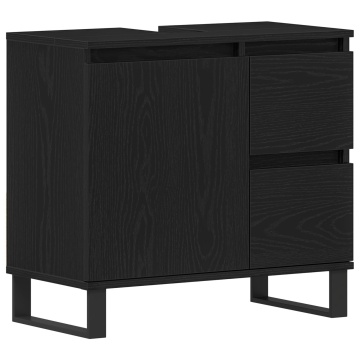 Dulap pentru chiuvetă de baie Negru Stejar 65x33x60 cm Lemn prelucrat - Img 2