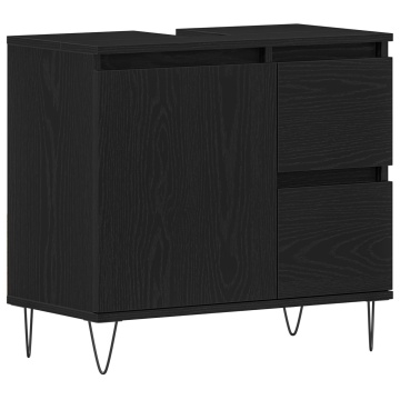Dulap pentru chiuvetă de baie Negru Stejar 65x33x60 cm Lemn prelucrat - Img 2
