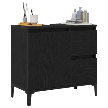 Dulap pentru chiuvetă Negru Stejar 65x33x60 cm din lemn prelucrat - Img 3