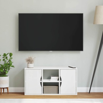 Dulap TV „ODDA” alb 79x24x40 cm din lemn masiv de pin - Img 4