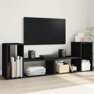 Dulap TV, 2 buc., negru, 75x30x50 cm, lemn prelucrat - Img 1