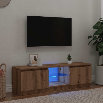 Dulap TV cu LED stejar artizanal 120x30x36cm lemn prelucrat - Img 1