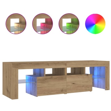 Dulap TV cu LED stejar artizanal 140x36,5x40 cm lemn prelucrat - Img 2