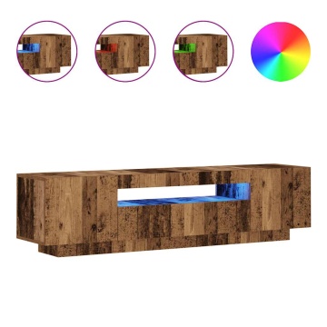Dulap TV cu lumini LED lemn vechi 160x35x40 cm lemn prelucrat - Img 2