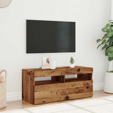 Dulap TV cu lumini LED lemn vechi 90x35x40 cm lemn prelucrat - Img 8