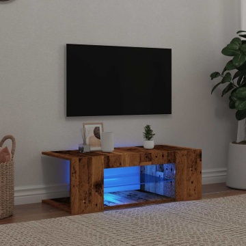 Dulap TV cu lumini LED lemn vechi 90x39x30 cm lemn prelucrat - Img 1