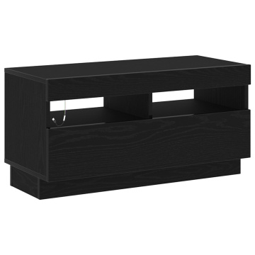 Dulap TV cu lumini LED Negru Stejar 80x35x40 cm Lemn prelucrat - Img 2