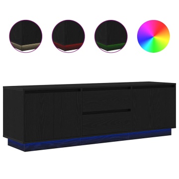 Dulap TV cu lumini LED Stejar negru 160,5x41x50 cm - Img 2