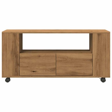 Dulap TV cu roți stejar artizanal 102x34,5x43 cm lemn prelucrat - Img 4