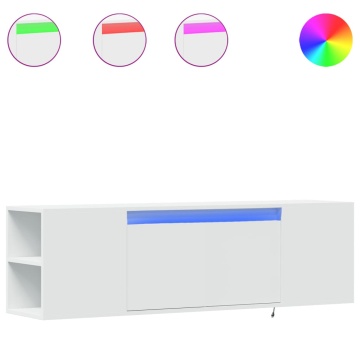 Dulap TV de perete cu lumini LED, alb, 135x31x39,5 cm - Img 2