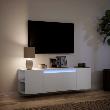 Dulap TV de perete cu lumini LED, alb, 135x31x39,5 cm - Img 8