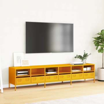 Dulap TV, galben muștar, 202x39x43,5 cm, oțel laminat la rece - Img 3