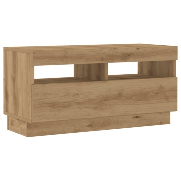 Dulap TV lumini LED stejar artizanal 80x35x40 cm lemn prelucrat - Img 5