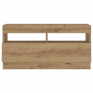 Dulap TV lumini LED stejar artizanal 80x35x40 cm lemn prelucrat - Img 8