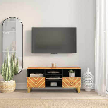 Dulap TV, maro și negru, 100x33,5x46 cm, lemn masiv de mango - Img 1