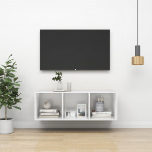 Dulap TV montat pe perete, alb extralucios, 37x37x107 cm, PAL - Img 1