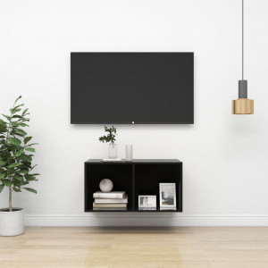 Dulap TV montat pe perete, negru extralucios, 37x37x72 cm, PAL - Img 1