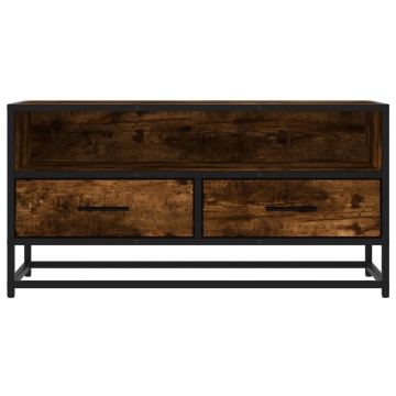 Dulap TV stejar fumuriu, 80x34,5x40 cm, lemn prelucrat și metal - Img 4