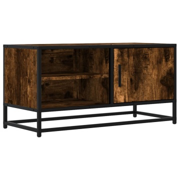 Dulap TV stejar fumuriu, 80x34,5x40 cm, lemn prelucrat și metal - Img 2