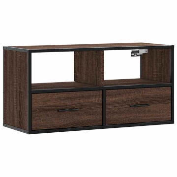 Dulap TV, stejar maro, 80x31x39,5 cm, lemn prelucrat și metal - Img 2