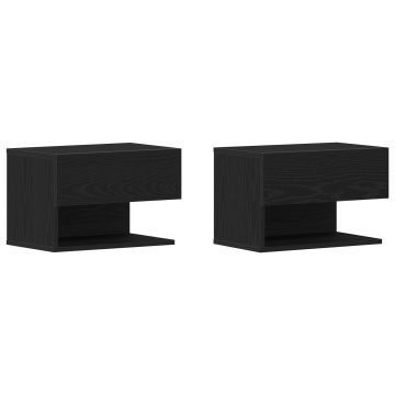 Dulapuri de noapte montate pe perete (Set de 2) - Stejar negru din lemn prelucrat - Img 2