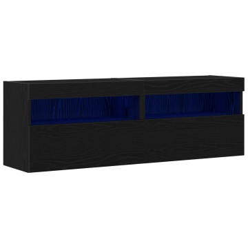 Dulapuri pentru TV cu lumini LED 2 buc Negru Stejar 60x30x40 cm - Img 2
