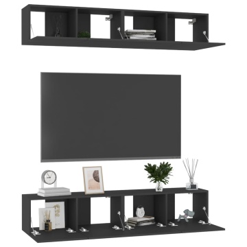 Dulapuri TV, 4 buc., negru, 80x30x30 cm, lemn prelucrat - Img 3