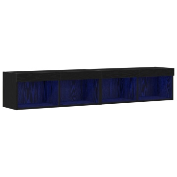Dulapuri TV cu lumini LED 2 piese Stejar Negru 80x30x30 cm - Img 2