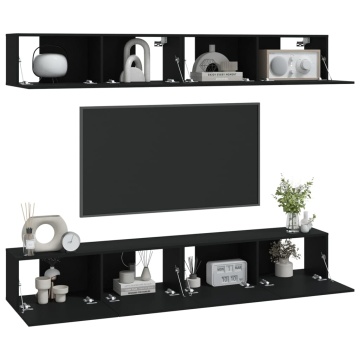 Dulapuri TV de perete, 4 buc., negru, 100x30x30 cm - Img 3