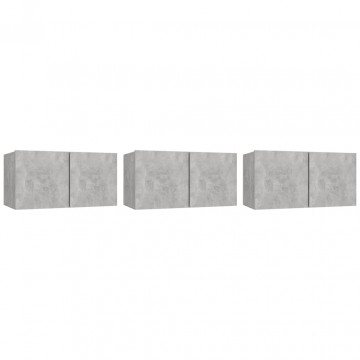 Dulapuri TV suspendate, 3 buc., gri beton, 60x30x30 cm - Img 2