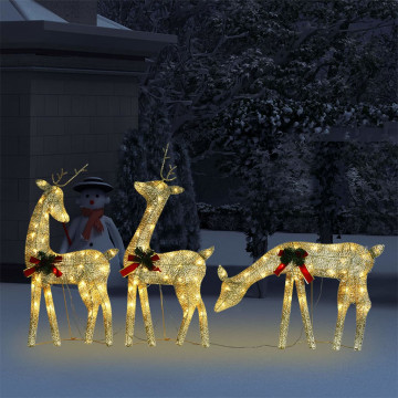 Familie cu reni de Crăciun, auriu/alb cald, 270x7x90 cm, plasă - Img 3
