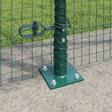 Fencing din sârmă sudată cu 7 stâlpi flanșați Verde 1.6x10 m Oțel - Img 4