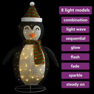 Figurină pinguin decorativ zăpadă Crăciun LED textil lux 120cm - Img 4
