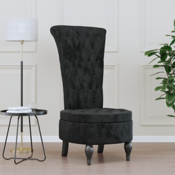 Fotoliu cu spătar înalt, negru, catifea, design cu nasturi - Img 1
